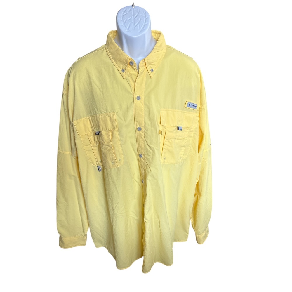 Columbia PFG Bahama II Long Sleeve Bright Yellow Fishing Shirt, Size 2X Tall